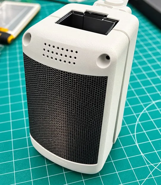 Compact heater prototype on a workshop cutting mat