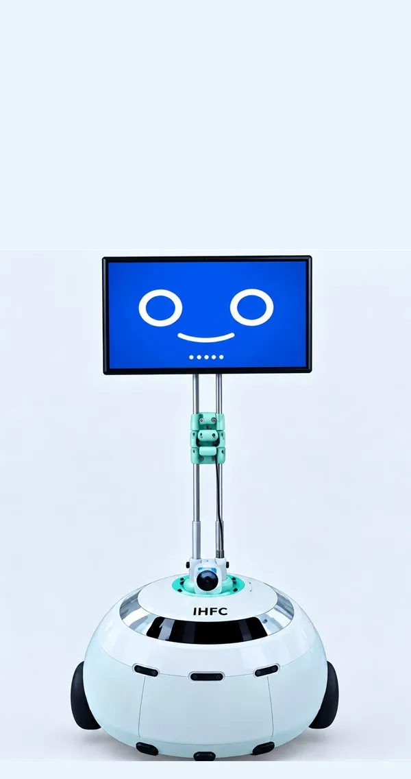 IHFC service robot with a smiling screen face