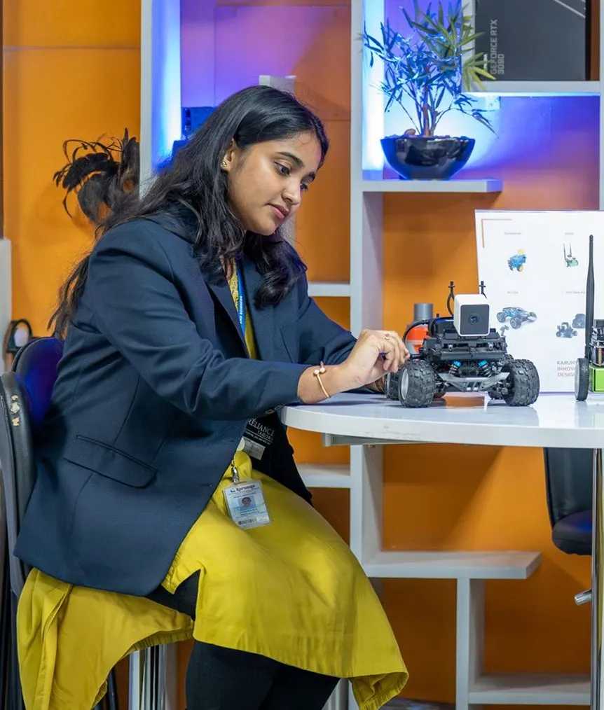 Karunya students working on robots at the innovation lab