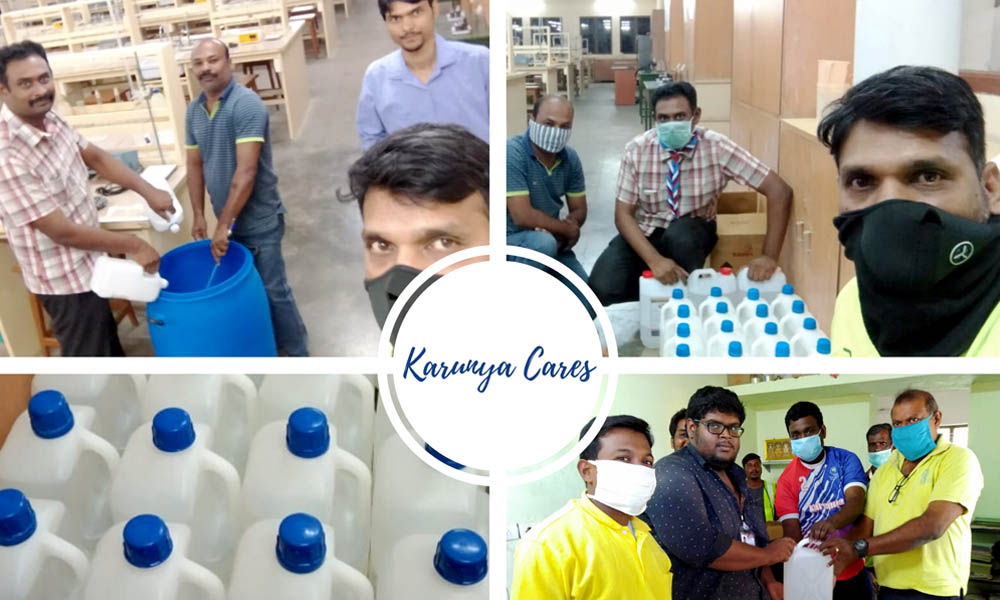 
100 litres of Hand Sanitizer was prepared at Karunya Deemed University

